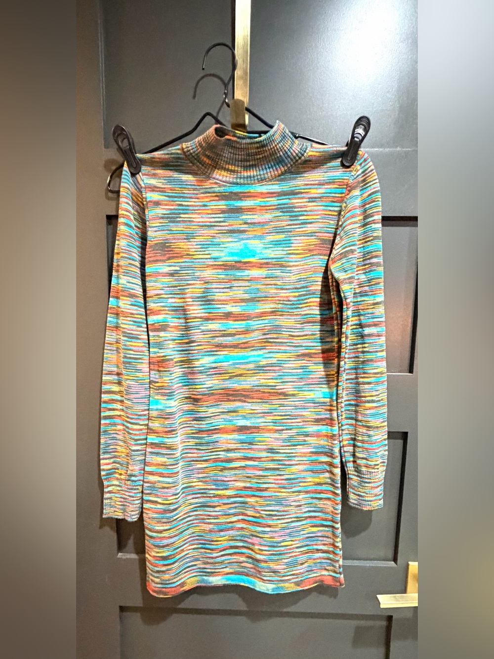 NWT Nasty Gal Multicolor Space Dye Mock Neck Long Sleeve Knit Mini Dress